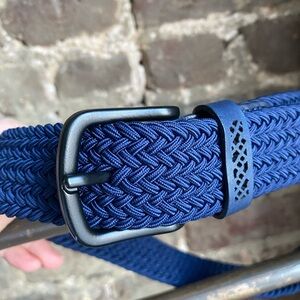 Boss Navy Woven Elastic Belt with Matte Buckle